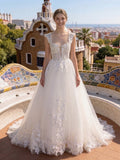 Lacey Bridal Ltd. Evangeline A-line wedding gown with lace corset bodice, sweetheart neckline, and tulle skirt.